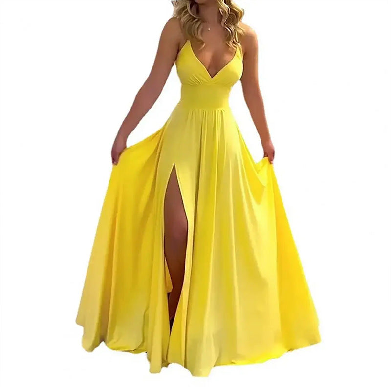Robe maxi fluide pour femmes avec décolleté en V profond et fente haute Chic & Stil
