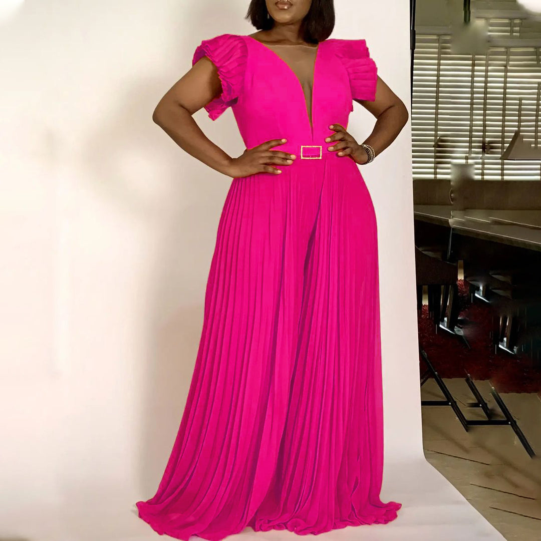 Maxi dress for women with voluminous puff sleeves and a deep V-neck Lune London