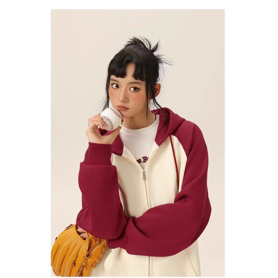 Ladies' hooded jacket with chic and stylish color block design