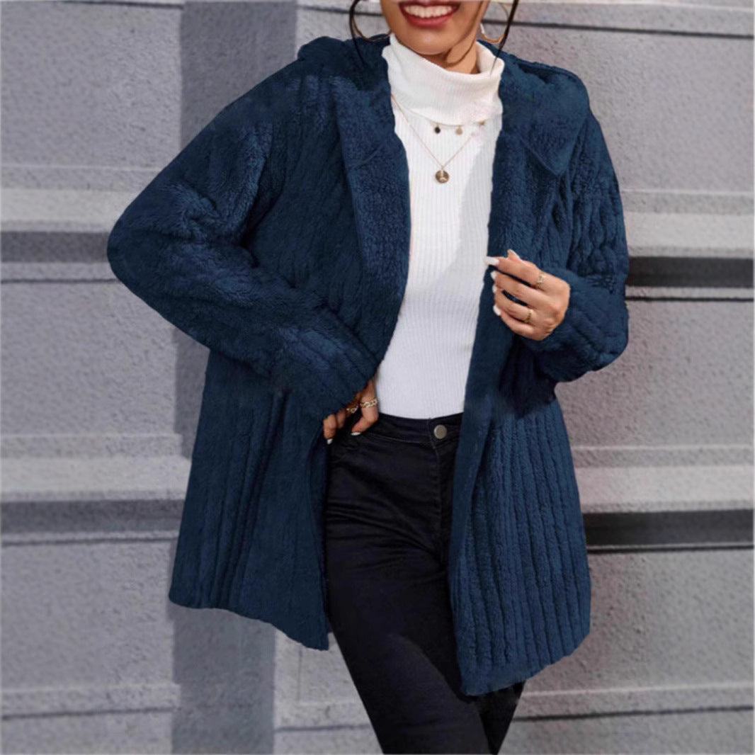 Casual fleece jacket for women with textured design and hood Lune London