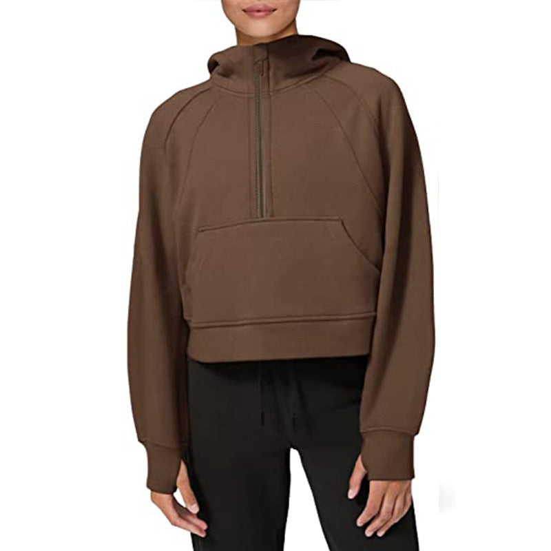 Ladies fleece hooded sweatshirt with half-zip Lune London