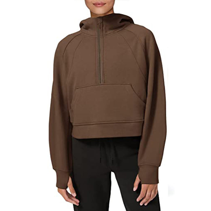 Ladies fleece hooded sweatshirt with half-zip Lune London