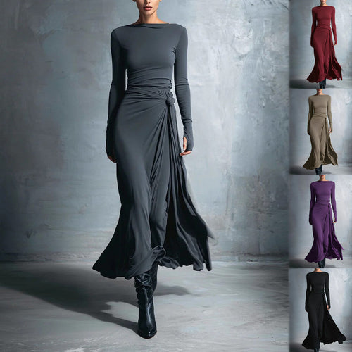 Women's elegant evening dress with long sleeves and wrap design Lune London