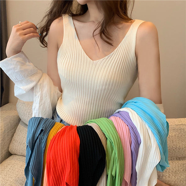 Ladies Rib V-Neck Top Lune London