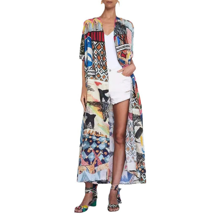 Women Colorful Printed Chic Duster Cardigan