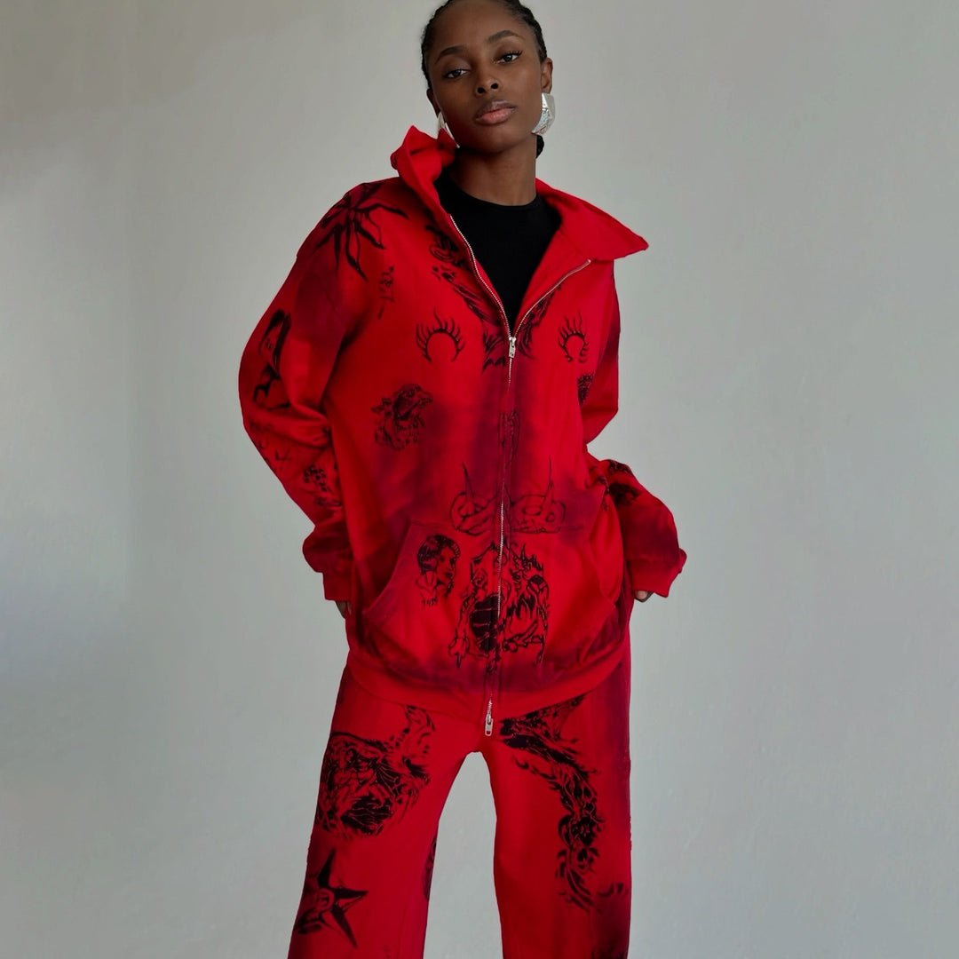 Oversized sporty set for women with unique graphics and a hood Lune London