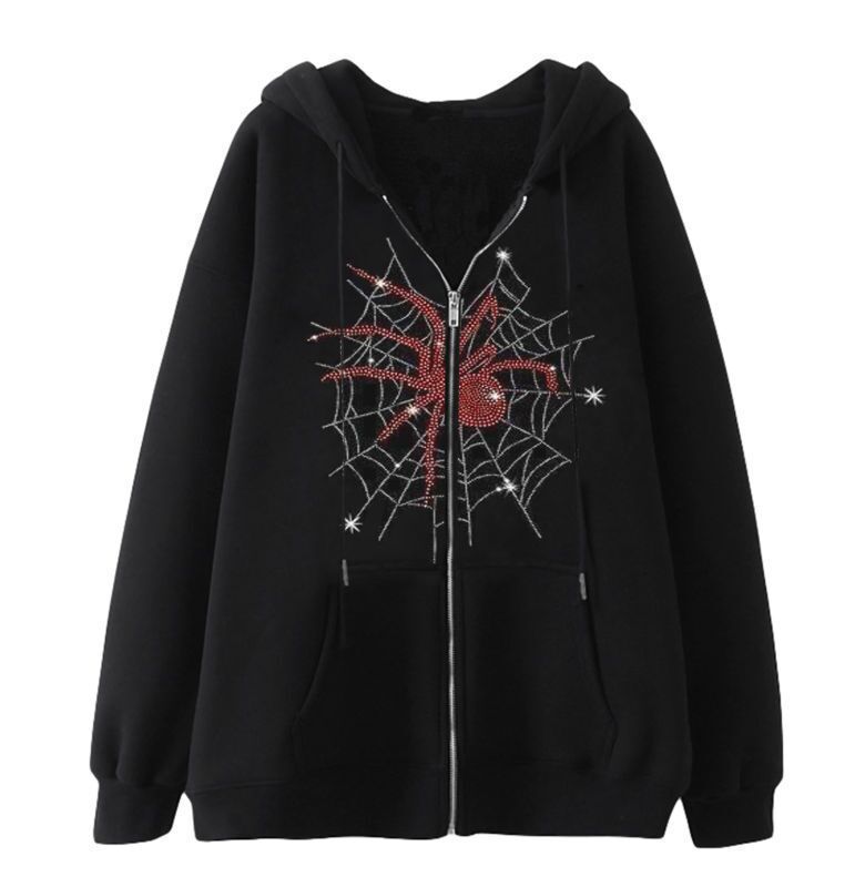 Women's hoodie jacket with sparkling spider motif and practical pockets Lune London