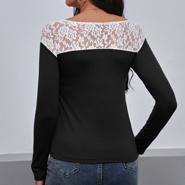 Elegant long-sleeve women's t-shirt with lace floral details Lune London