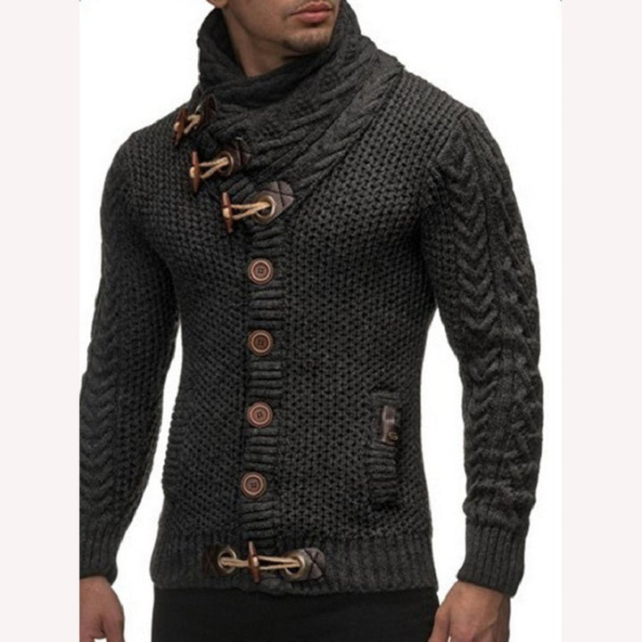 Chunky knit sweater for men with shawl collar and button detail Lune London