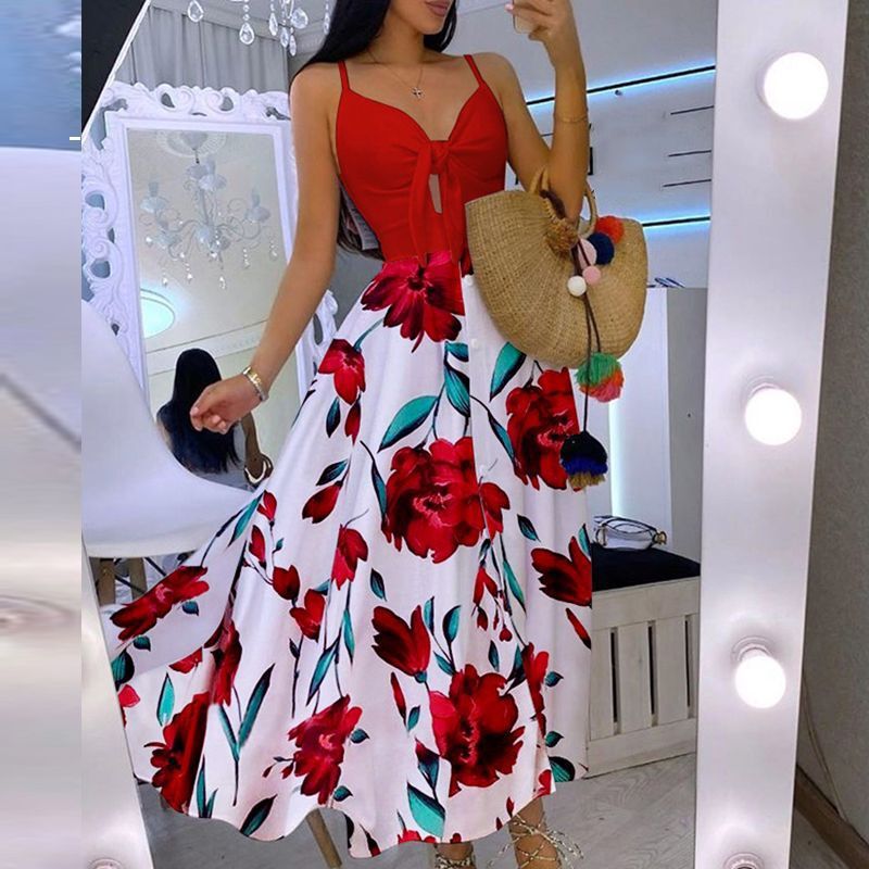 Boho-inspired maxi dress for women with chic tied detail