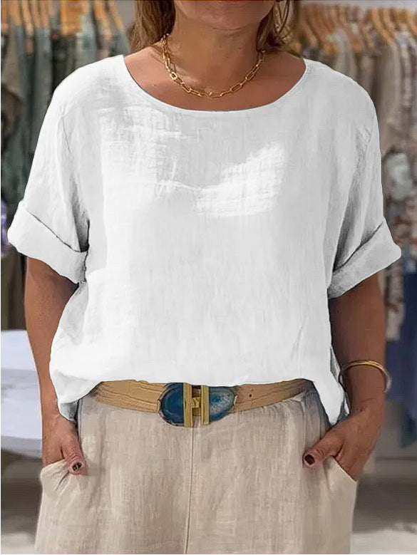 Blouse en lin léger pour femme avec coupe décontractée et manches retroussées Chic & Stil