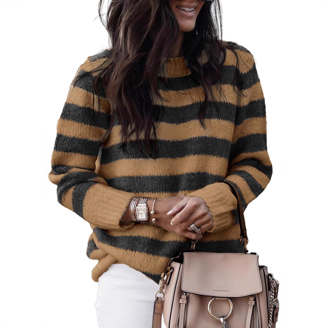 Casual knitted sweater for women with wide horizontal stripes Lune London