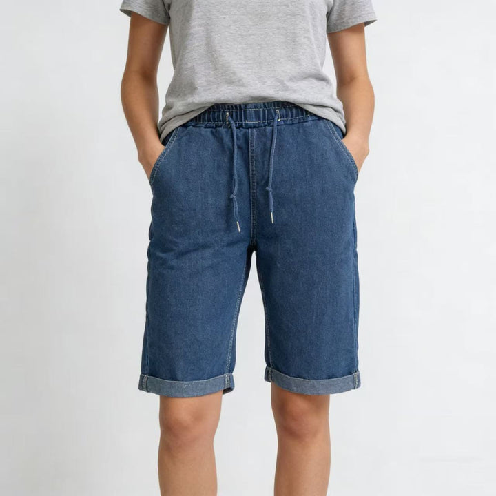 Women's denim shorts with elastic waistband and practical pockets Lune London