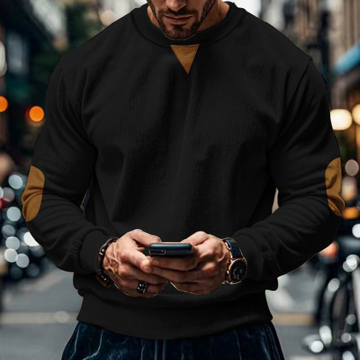 Men's comfortable round neck sweater with elbow patches Lune London