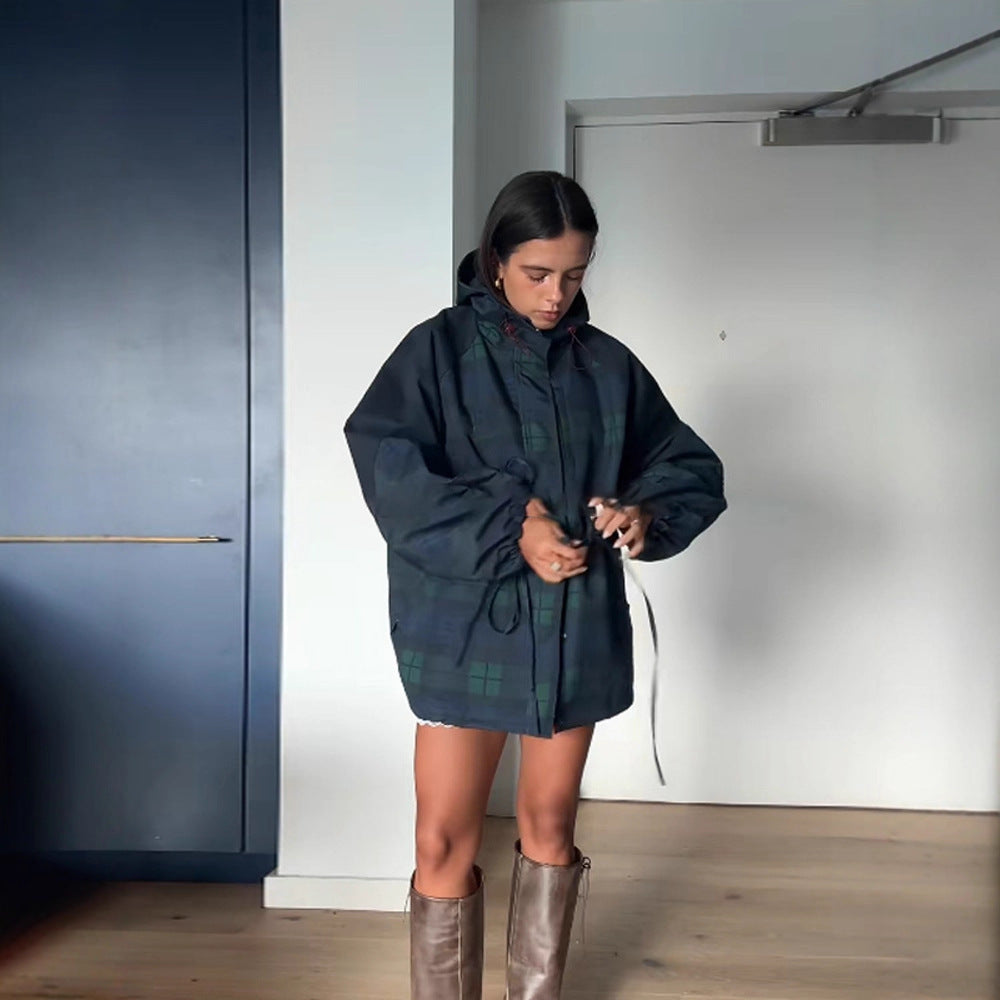 Veste décontractée pour femme avec un motif à carreaux tendance et ceinture ajustable Chic & Stil