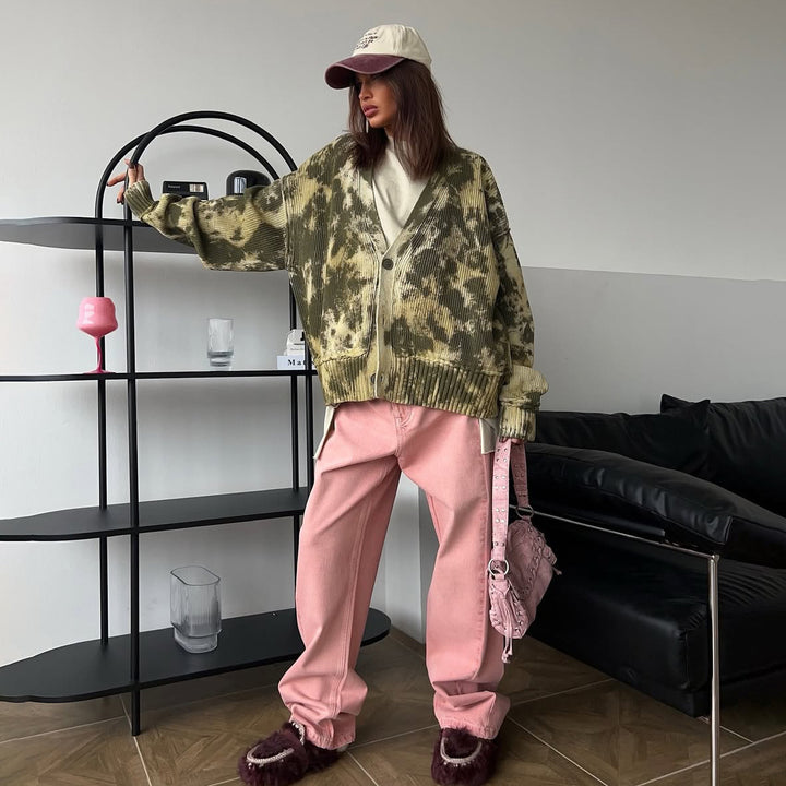 Oversized knit jacket for women with modern Tie-Dye design Lune London