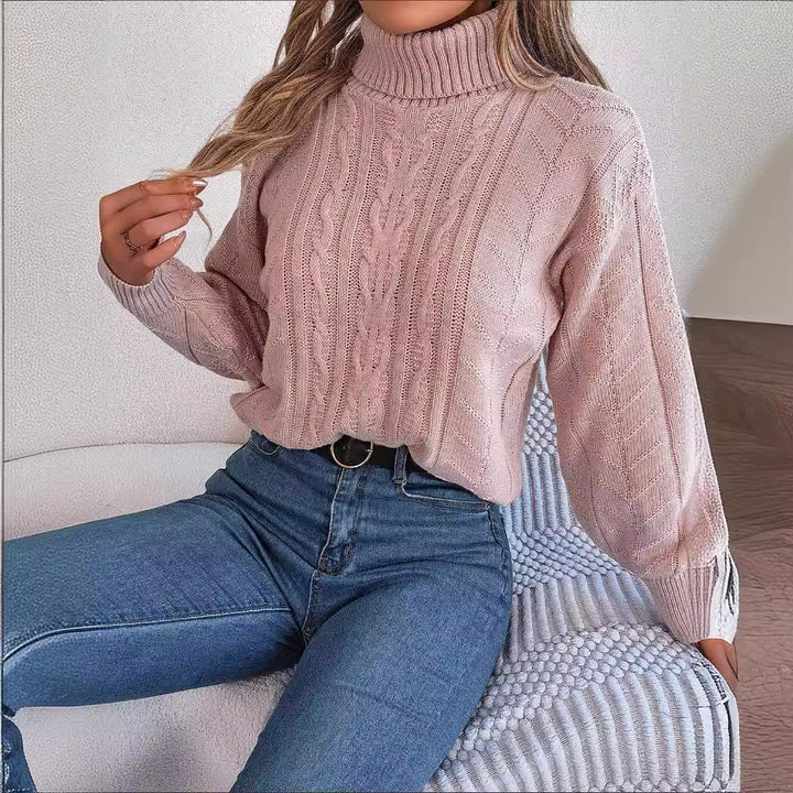 Lune London | Women's Cozy Knit Sweater with Stand-Up Collar and Cable Pattern
