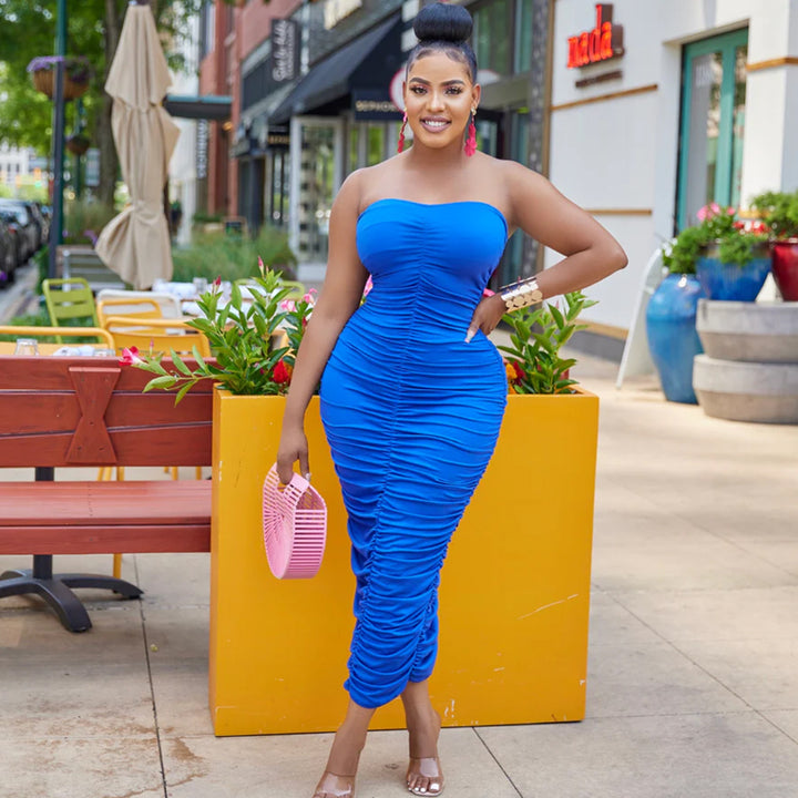 Lune London Ruffled Strapless Midi Dress