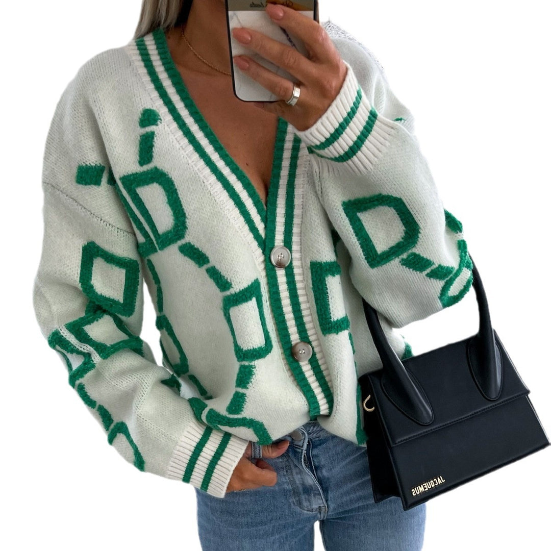 Cardigan for women with a modern geometric pattern and a soft material Lune London
