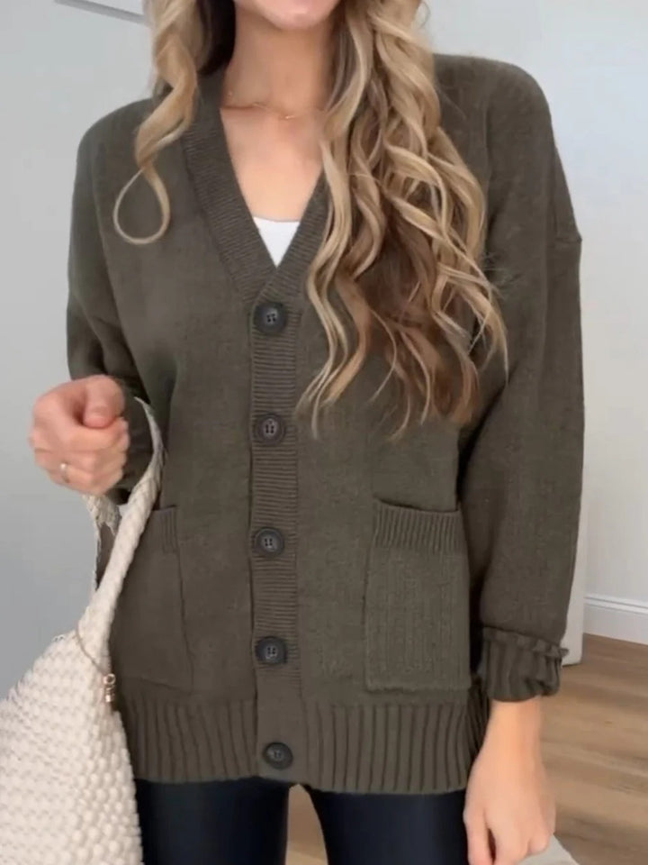 Women's knitted jacket with pockets and modern buttons Lune London