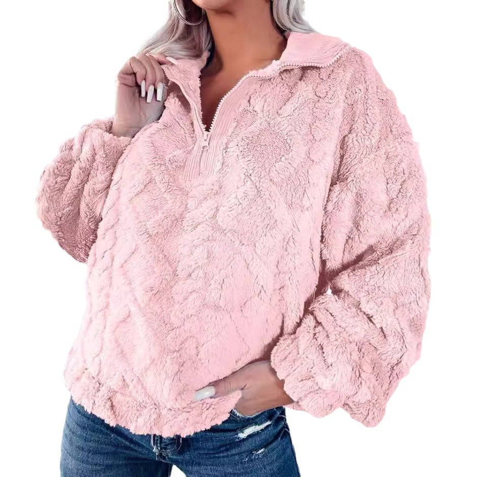 Ladies cozy fleece pullover with zipper and wide sleeves Lune London
