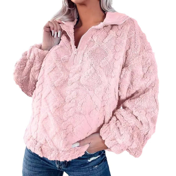 Ladies cozy fleece pullover with zipper and wide sleeves Lune London