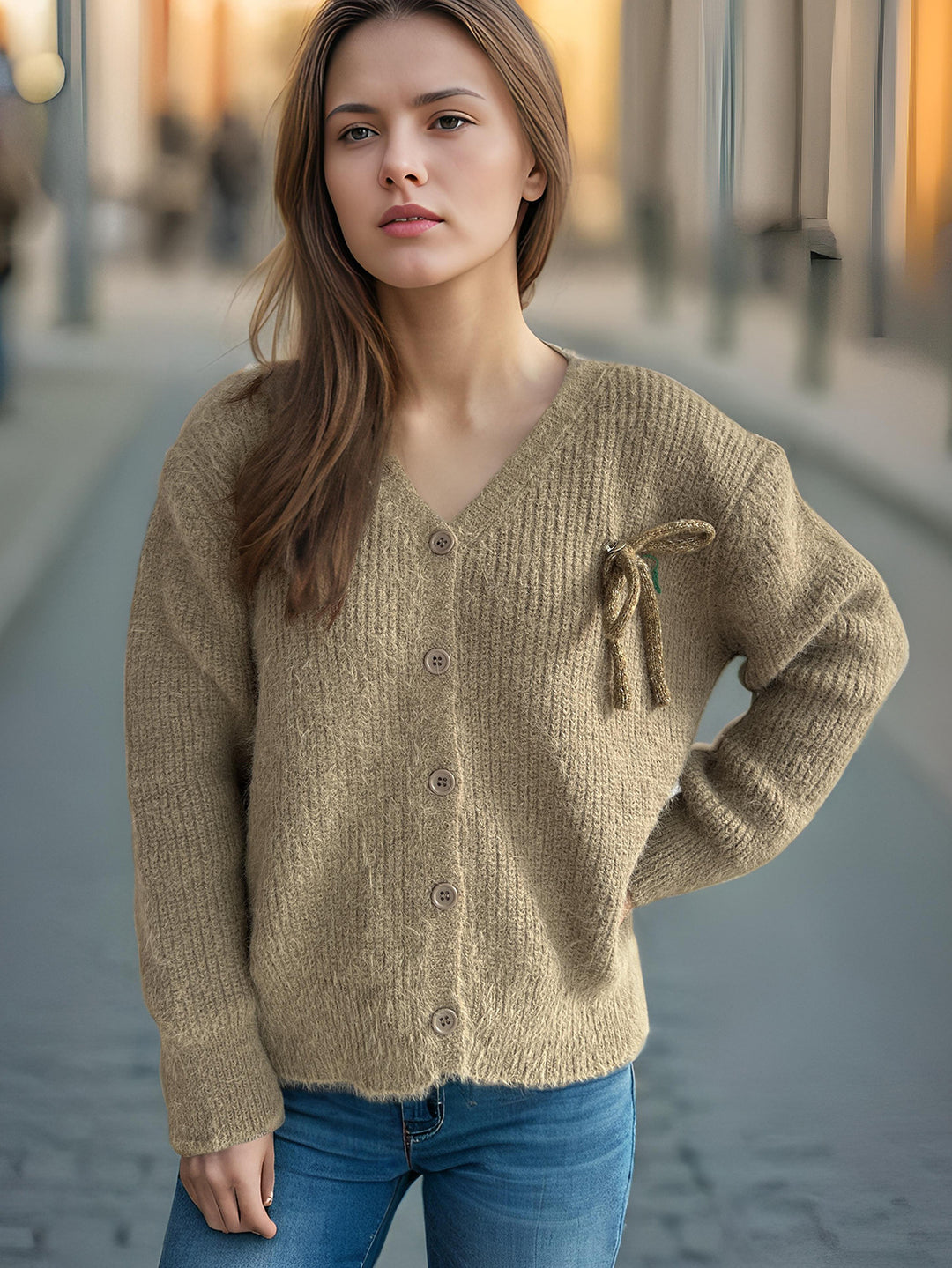 Cardigan en tricot confortable pour femmes avec une texture fine et des détails de boutons décoratifs Chic & Stil