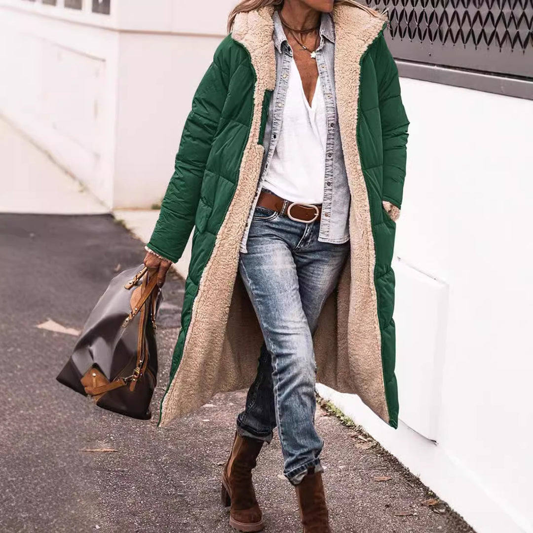 Women Long Padded Down Jacket with Soft Lining and Soft Collar Lune London