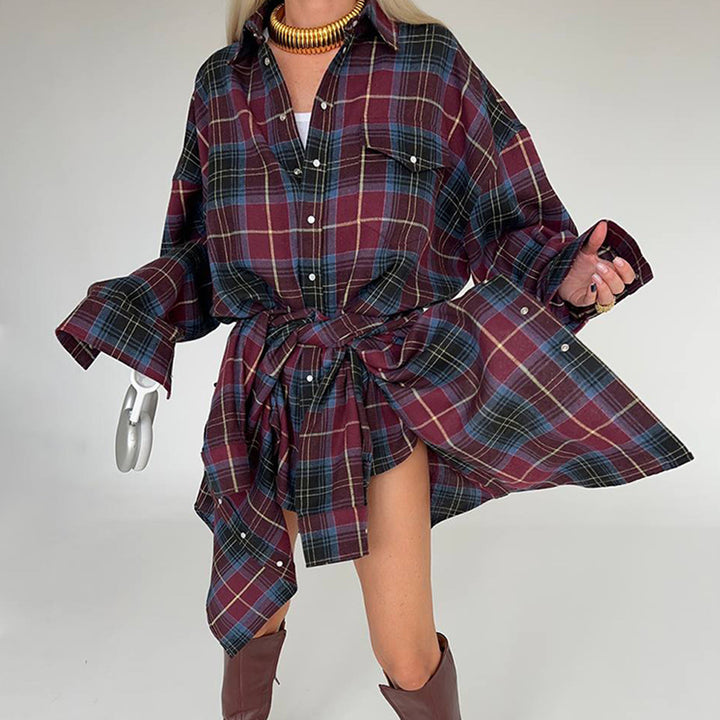 Oversized square shirt for women with draped cut and snap details Lune London