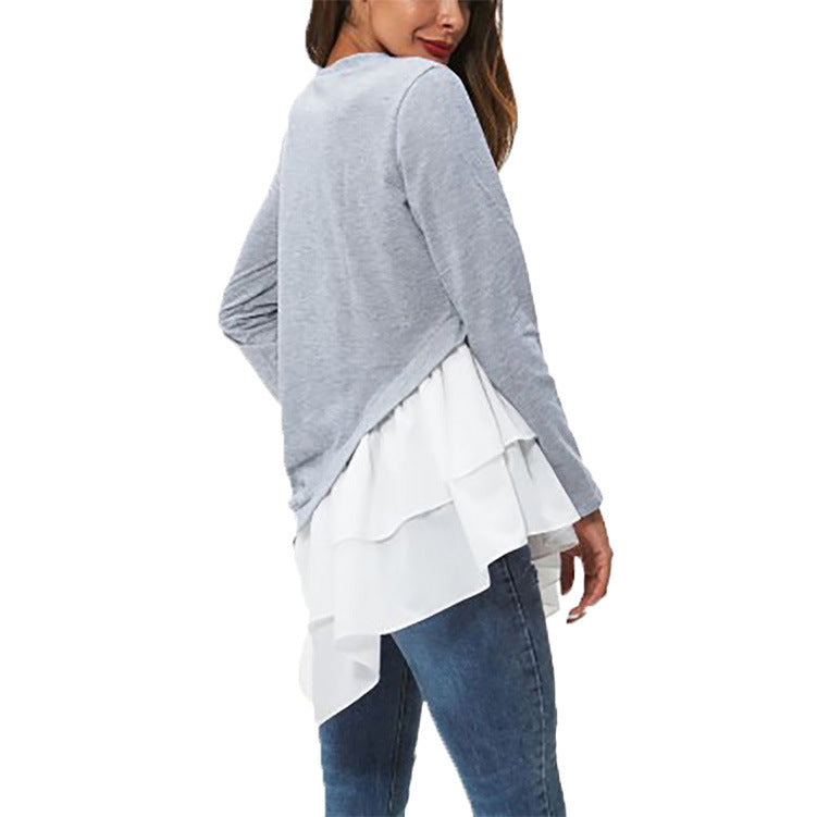 Women asymmetrical sweatshirt with fan ruffle hem Lune London