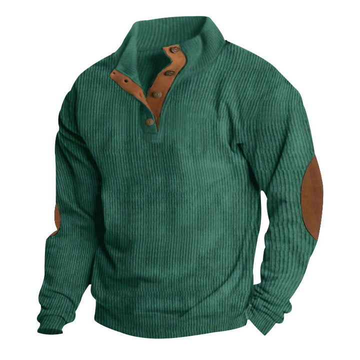 Trendy knitted sweater for men with button placket and leather applications Lune London