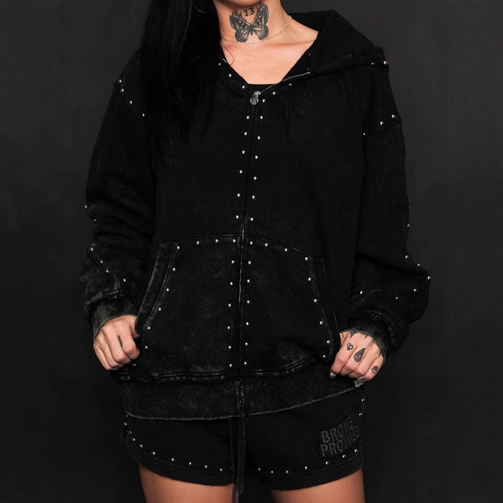 Hooded jacket for women with stud embellishments and relaxed fit Lune London