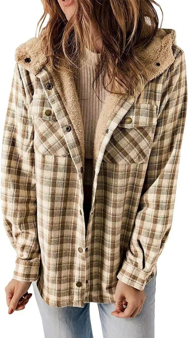 Women Flannel Checkered Jacket with Cozy Lining Lune London