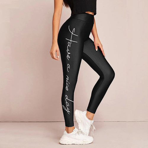 Women's Sports Leggings with Inspiring Lettering and High Waistband Lune London