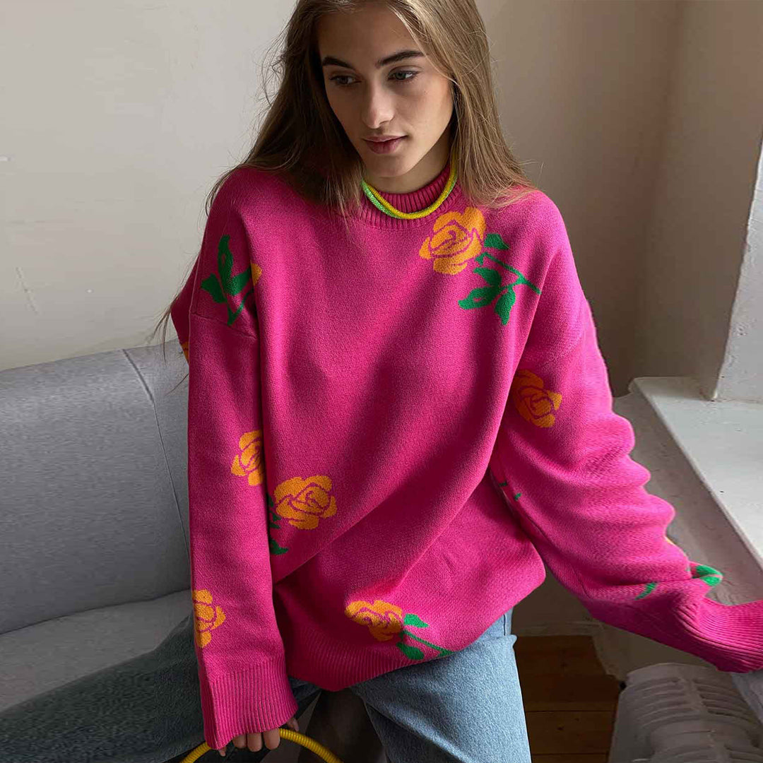Sweater en tricot à motifs pour femmes avec design floral et coupe ample Chic & Stil