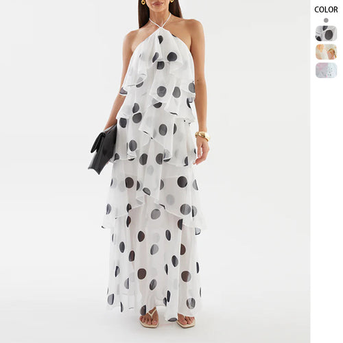 Women's maxi dress with swinging ruffles and modern dots Lune London