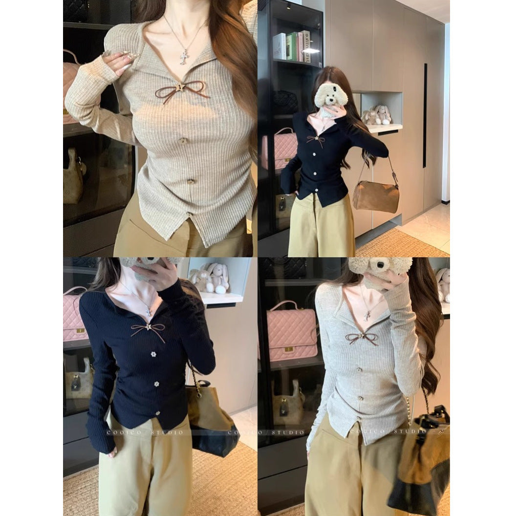Ladies elegant knitted blouse with decorative tie strap Chic & Stil