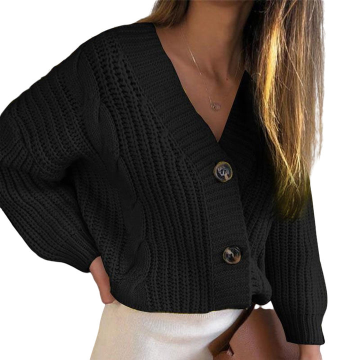 Ladies cardigan with plunging V-neck and decorative buttons Lune London