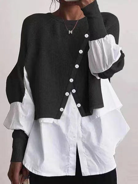 Ladies modern knit jacket with button details and chic overshirt style