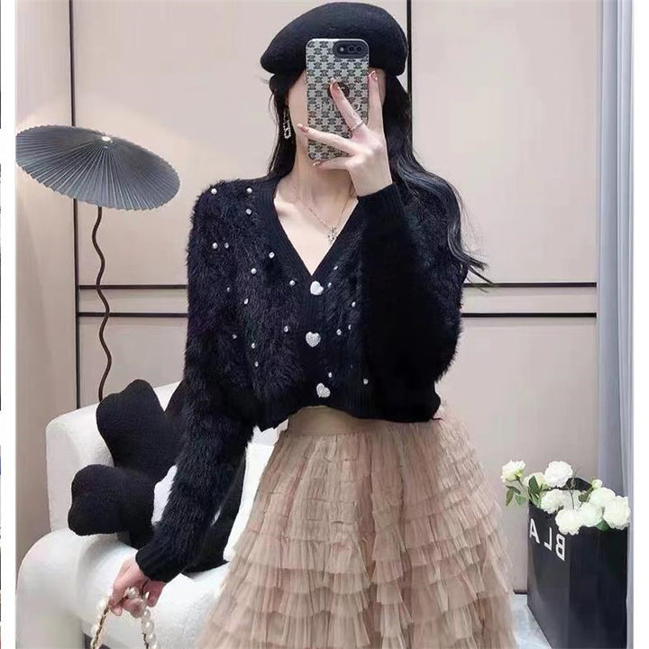 Cardigan Fluffy Femme avec Détails Étincelants et Coupe Moderne Chic & Stil