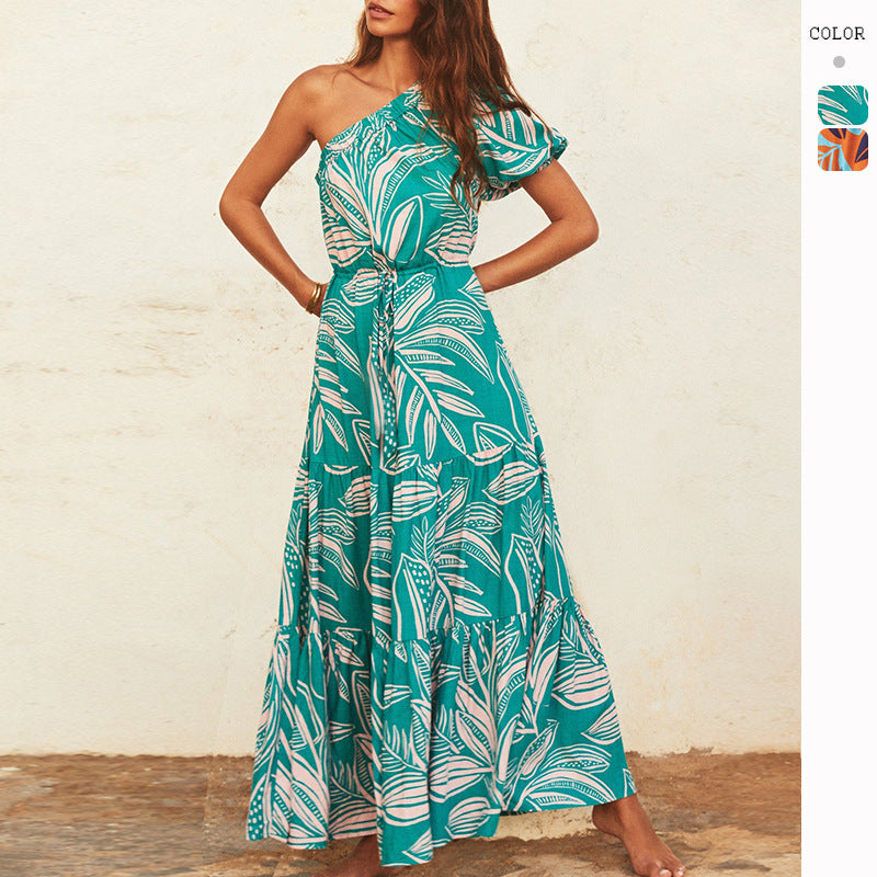 Women's maxi dress with sophisticated one-shoulder design and voluminous hem Lune London