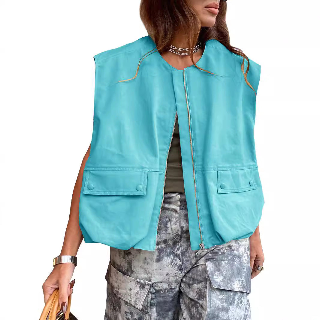 Women's Stylish Utility Vest with Zipper Lune London