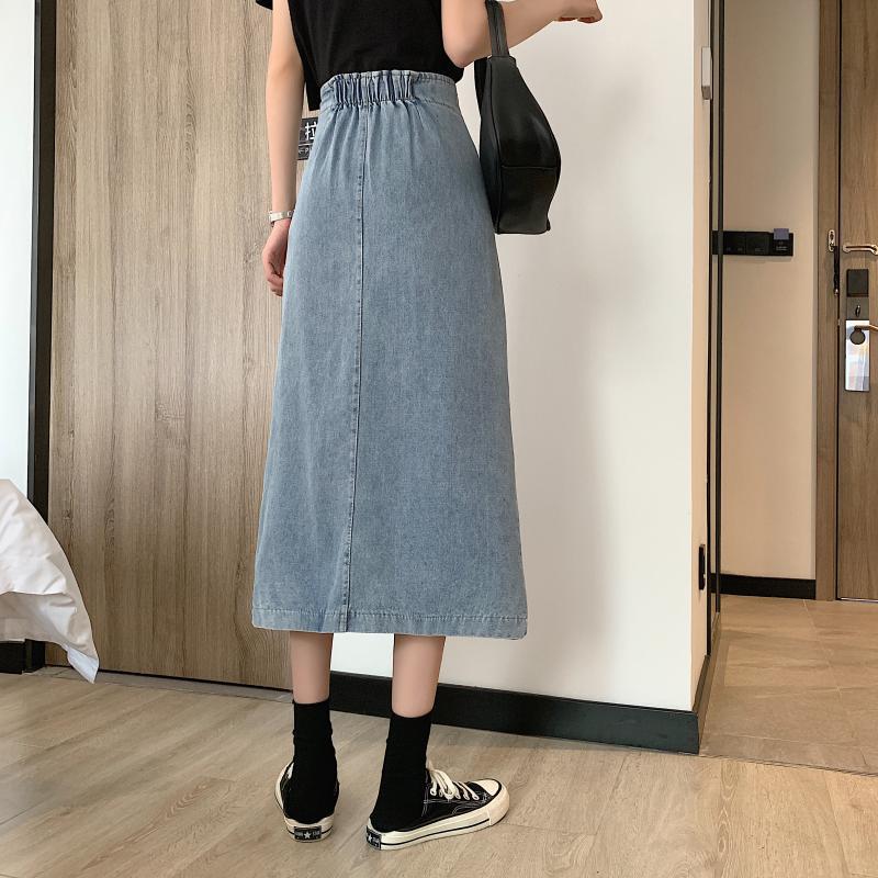 Jupe midi en jean pour femmes avec fente latérale Chic & Stil