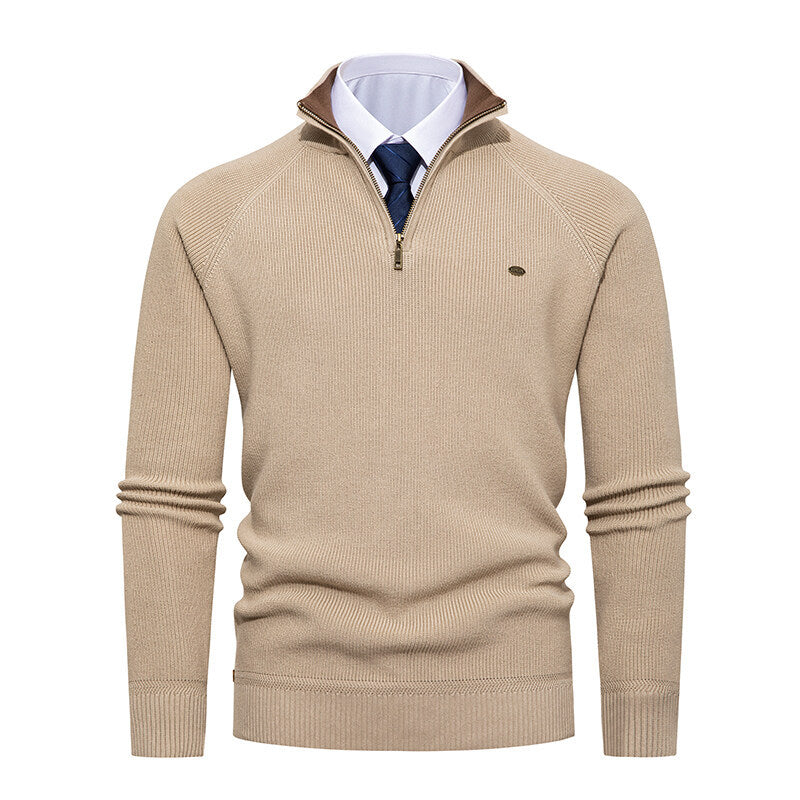 Elegant knitted pullover for men with high collar and zipper Lune London