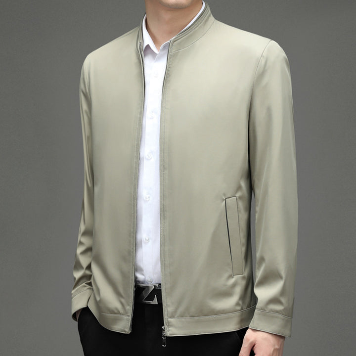 Fashionable men's transition jacket with stylish high collar and practical pockets Lune London
