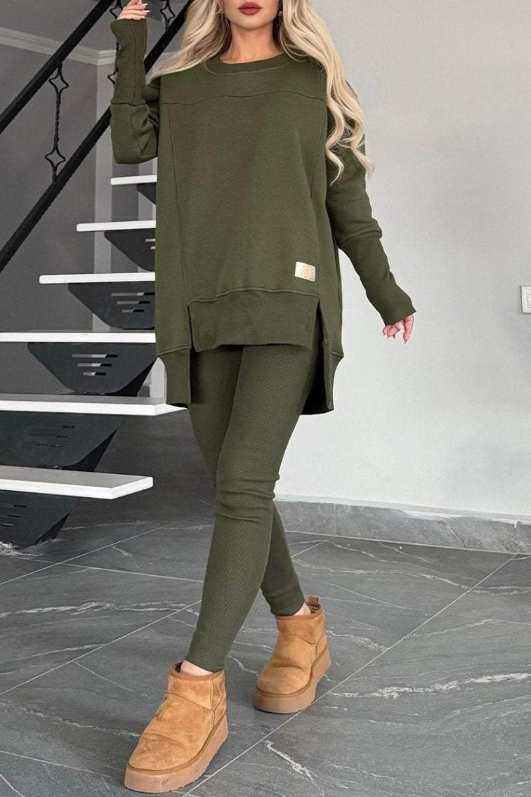 Ladies Casual Long Sleeve Asymmetrical Cut Sweatshirt with Practical Pockets Lune London