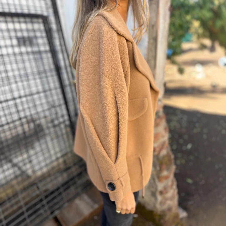 Oversized night jacket for women in soft wool blend with practical pockets Lune London