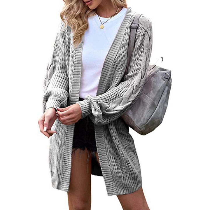 Ladies Large knit cardigan with cable pattern and oversized sleeves Lune London
