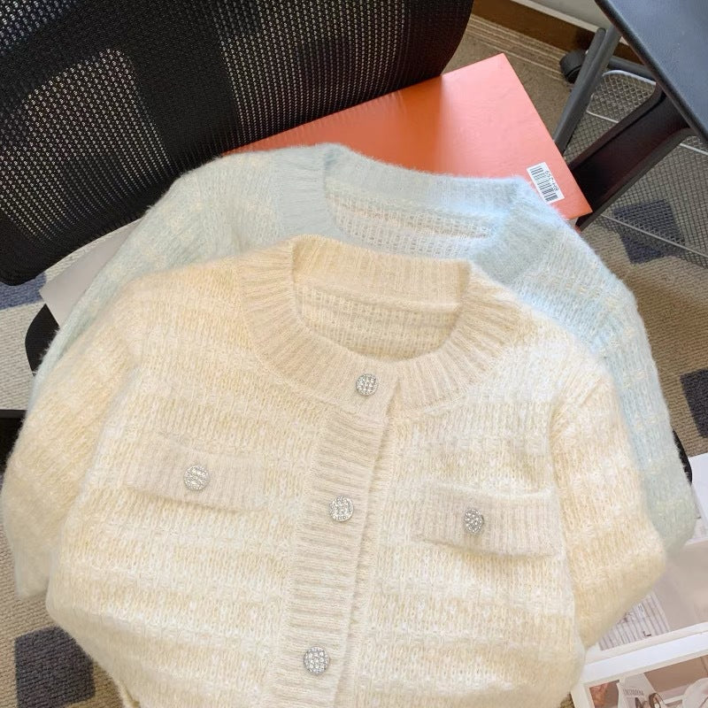 Ladies soft structured knit jacket with button detail and pockets Lune London