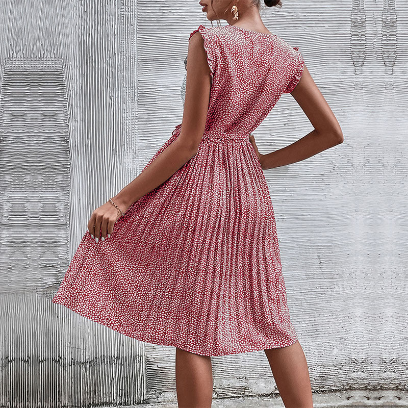 Pleated dress for ladies with waist belt Lune London